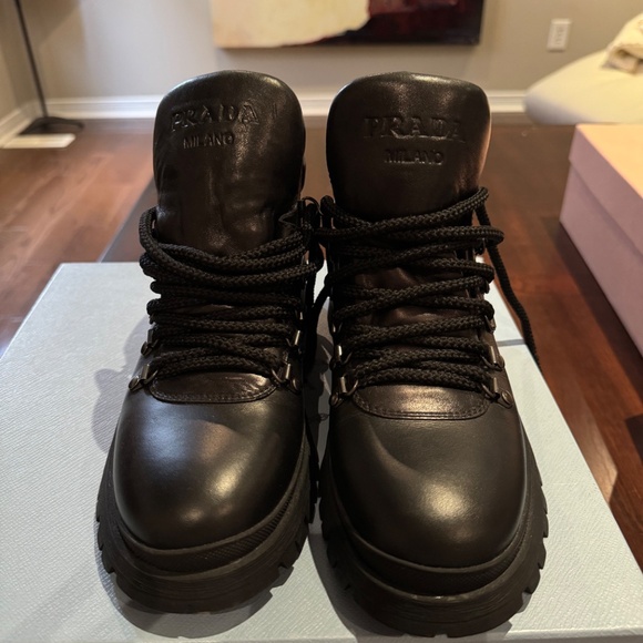 Prada Logo Embossed Lace-Up Boots - Picture 4 of 5